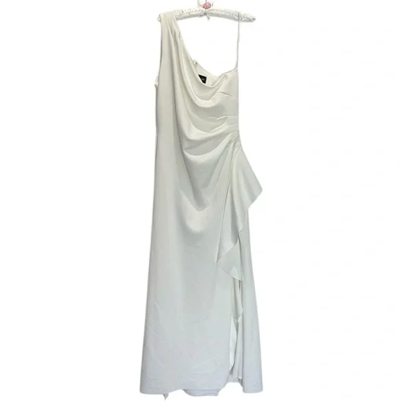 Exscape Flo One Shoulder Ruffle Dress Ivory Formal Spring Summer Event Size 16 - Picture 3 of 9